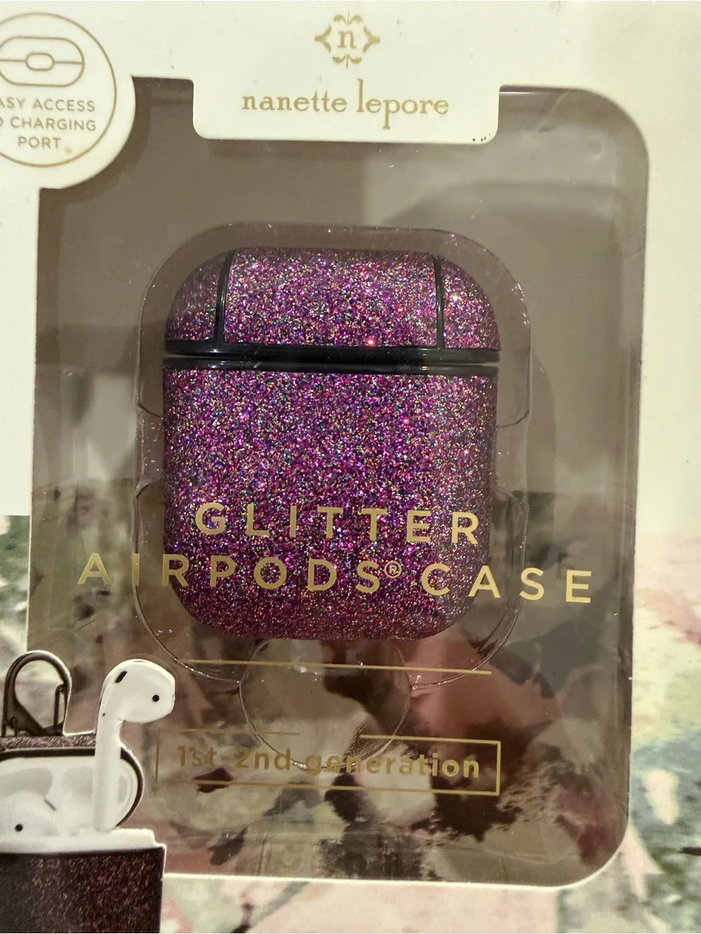 Nanette Lepore Purple Glitter AirPods Case - Fits 1st & 2nd Gen